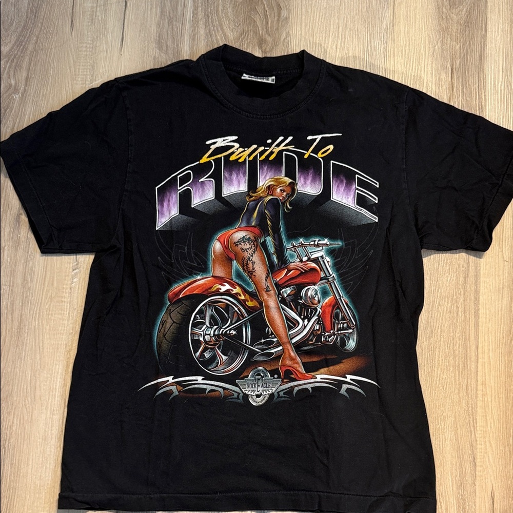Vintage single stitch Rock Eagle “Built to Ride” motorcycle T-Shirt.